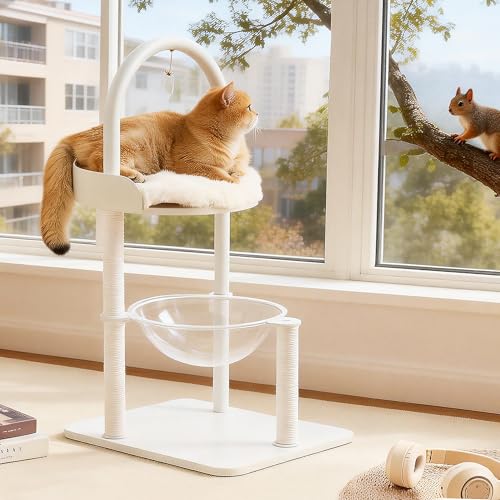 34" Modern Cat Tree Furniture for Indoor Small & Medium Cats (Soft White-34")