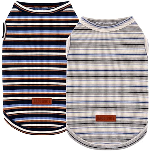 2Pack Dog Shirt Cotton Striped T (Navy Blue + Steel Blue / 2XL(Back: 19.7", Chest: 25.6", 29.8-40.8lbs))