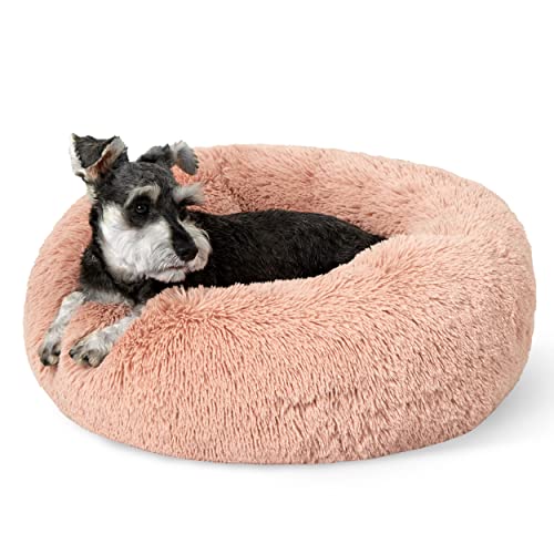 Calming Small Dog Bed Donut Washable Cat＆Puppy Bed (23"L x 23"W x 8"Th / Pink)