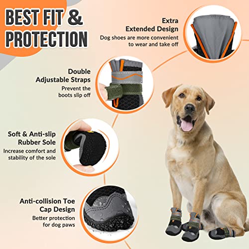 Dog Shoes for Large Small Medium Dogs (Black Orange / #2 (Width 1.8 inch) for 21-30 lbs)