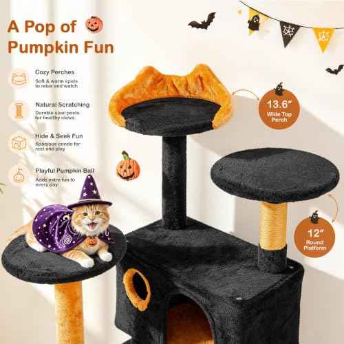 54in Gothic Cat Tree (Black/Pumpkin Orange / 54in)
