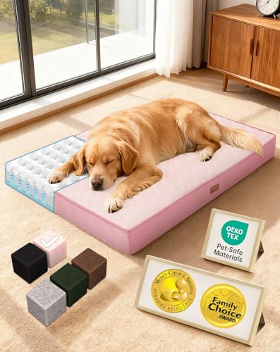 Orthopedic Waterproof Large Dog Bed (41" x 28" x 4" (For Crate) / 02-Pink)