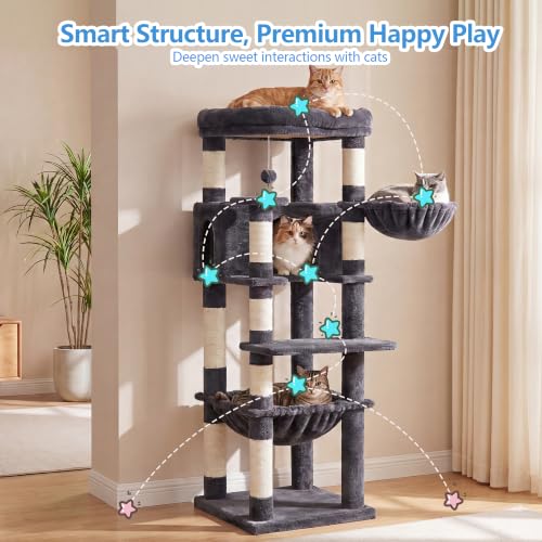 53.1" Corner Cat Tree for Large Cats (53 inch / Smoky Gray)