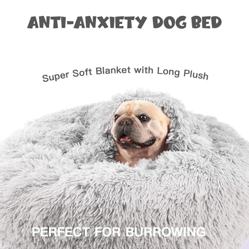26in Covered Dog Bed with Blanket Attached Calming Burrow Light Grey (26.0"L x 26.0"W x 9.0"Th / Light Grey)