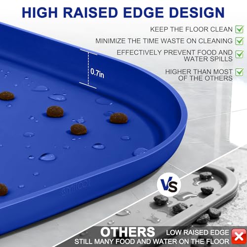 Waterproof Silicone Pet Food Mat with Raised Edge for Dog & Cat (Navy Blue / 12"L x 12"W)