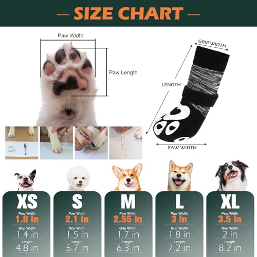 Dog Socks to Prevent Licking Paws with Grippers for Hardwood Floors Anti Slip (Black / Medium)