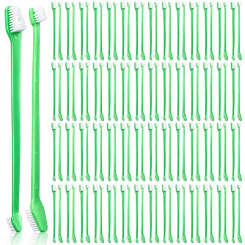 200 Count Dog Toothbrush Double Headed Long Handle Soft (Green)