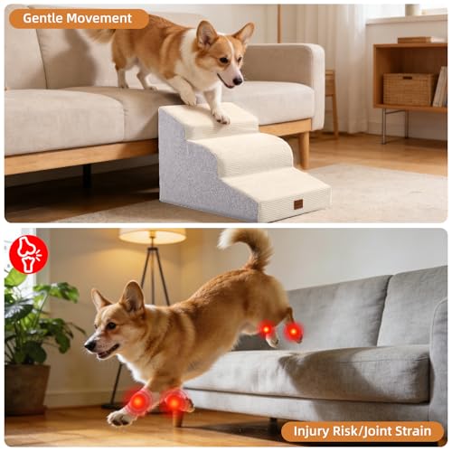 Dog Stairs for Small Dogs (Beige / 15.7x22.4x15.7in)