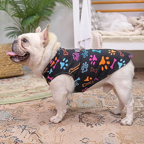 Small Dog Sweater Fleece Vest Winter Jacket (Large / BLACK PAW)
