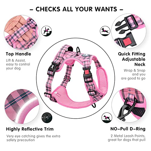 Plaid Dog Harness Large (L / Checkered Pink)