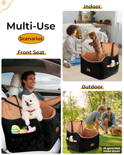Dog Car Seats for Small Dogs Up to 35 lbs (Black/Brown)