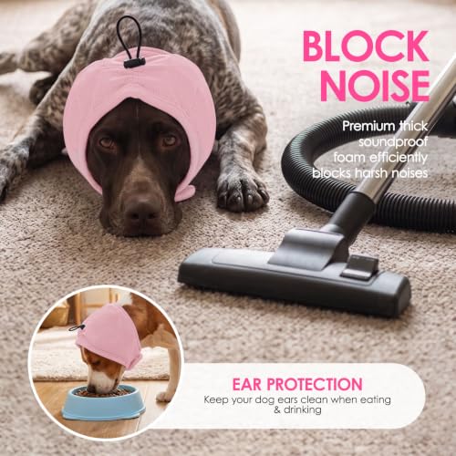 Dog Ear Muffs Noise Protection Thick Padded Dog Calming Hoodie (Pink / Small)