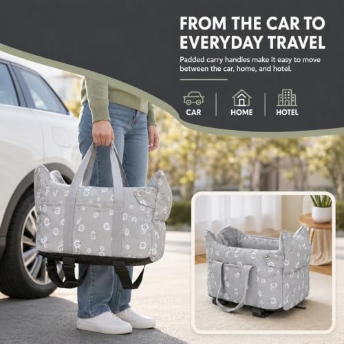Center Console Dog Car Seat Safe Travel for Small Dogs Under 15 lbs (Gray)