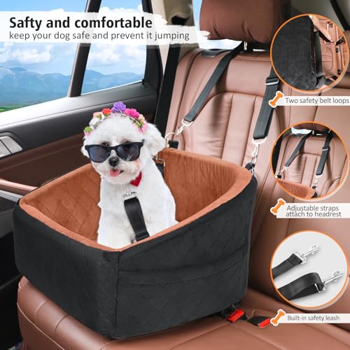 Dog Car Seat for Small Medium Dogs (Black/red brown)