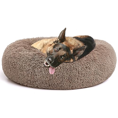 Orthopedic Dog Bed Comfortable Donut Cuddler Round Pet Beds Ultra Soft Washable Dog and Cat Cushion Bed (L(36’’x 36’’) / Brown)
