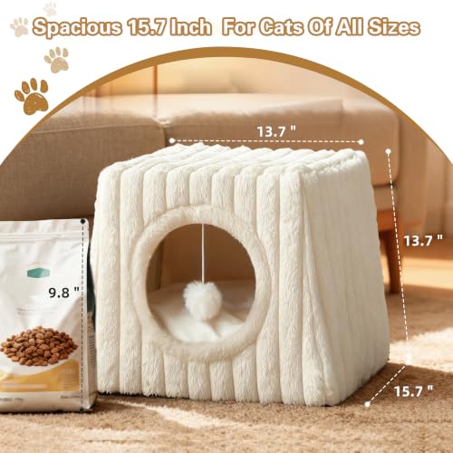 Cat Cave Bed 15.74"x15.74"x13.38" Large with Balls (Whiite / Large)
