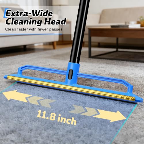 2 in 1 Carpet Rake for Pet Hair Removal Tool (Blue)