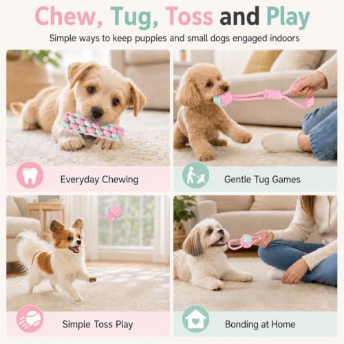 Dog Rope Toys for Puppies & Small Dogs (Pink)