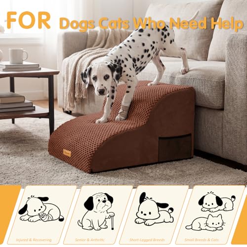 High Density Extended Foam Dog Ramp&Steps 2 Tiers (Brown / 21.7*15.7*11.8)