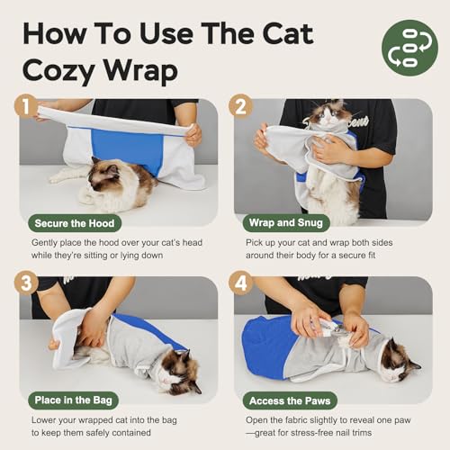 Cat Wrap for Cutting Nails (L(15-28lbs) / Blue)