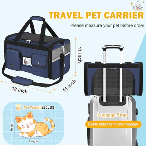 Large Cat Carrier Soft Sided Travel Pet Carrier Airline Approved (Navy Blue)
