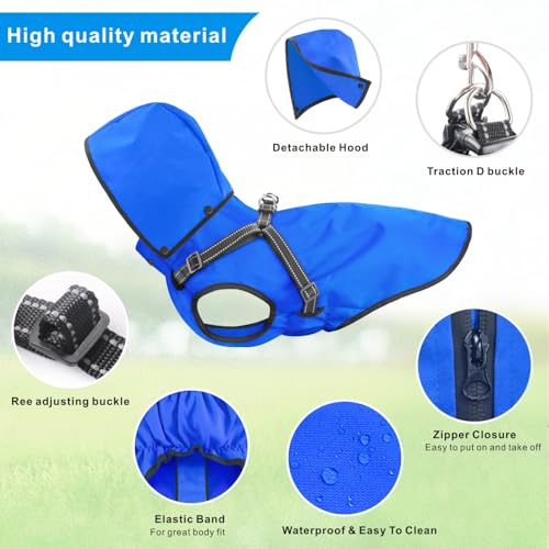 Dog Raincoat Waterproof Dog Hoodie Reflective Doggie Raincoat Hooded Adjustable Rain Jacket for Small Medium Large Dogs Puppies Doggie Black Red Yellow Green (M / Blue)