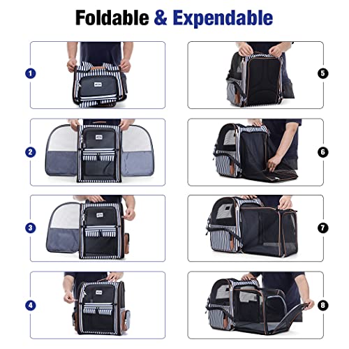 Large Cat Backpack Carrier Expandable Pet Carrier Backpack for Small Dogs Medium Cats Fit Up to 18 Lbs (Striped)