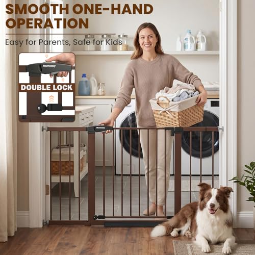 29.7 51 Inch Extra Wide Baby Gate for Stairs (Brown / 29.7-51"W x 28"H)