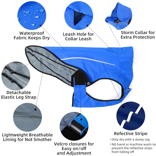 Dog Raincoat Adjustable Waterproof Reflective Rain Jacket for Small Medium Large Dogs (XXS Chest 16"-19" / Blue)