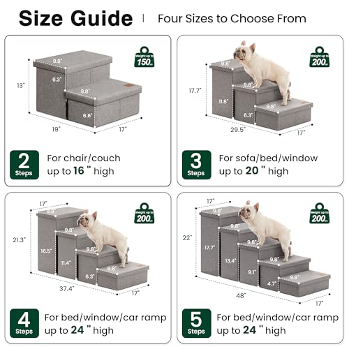 Dog Stairs for High Bed (Solid Grey / 29.5" X 17" X 17.7" H)