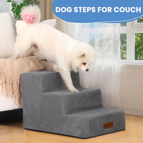 Dog Stairs for Small Dogs & Cats (Grey / 3-Step 13.6" H)