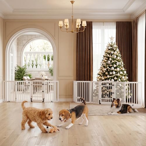 Dog Gate Indoor (White / 132.3"Wx30"H, 6 Panels w/ Door)