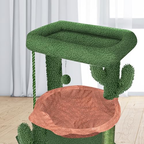 Wang Xin Four Layer Big Cat Tree with Huge Cat Condo and Two Hammocks Scratch Pad (Large / Green)