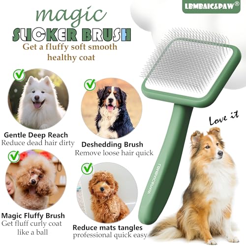 Dog Brushes for Doodles Poodles Fluff Deshedding Thick Long Fur (Green)