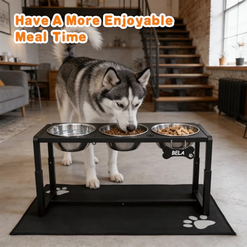 Metal Elevated Dog Bowls for Medium (Black-58oz x 3 / Height: 8.8-14")