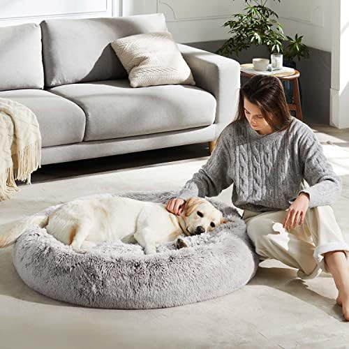 Western Home Calming Donut Large Dog Bed Pet Bed (White Khaki / 36.0"l x 36.0"w x 8.0"th)
