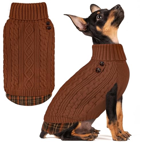 Dog Sweater for Small Dogs Turtleneck Thick Knit Pullover (Small (4-7lbs) / 9# Brown)