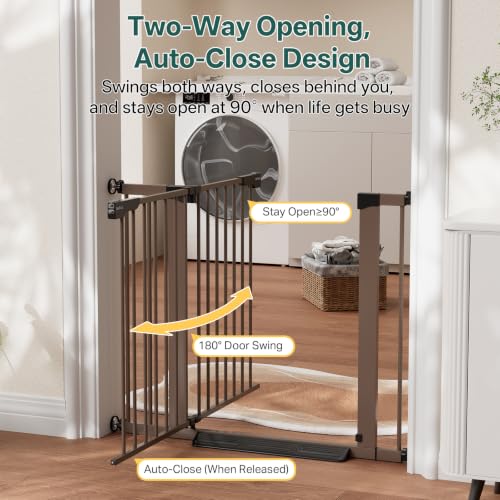 27 36.6 in Wide Baby Gate for Stairs and Doorways (Brown / 27-36.6"W x 28"H)