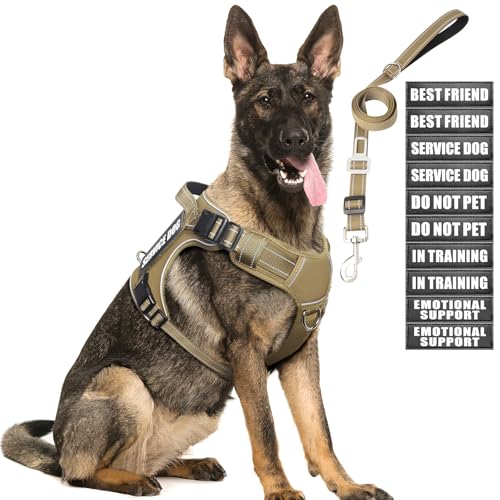 Tactical Service Dog Vest Harness and Leash Set with 10 Patches Brown L (Large / Brown)