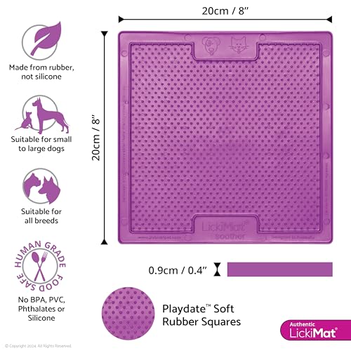 Classic Soother Slow Feeder for Dogs Lick Mat Boredom Anxiety Reducer Perfect for Food Treats Yogurt Liquid Food Peanut Butter Fun Alternative to a Slow Feed Dog Bowl (Purple)