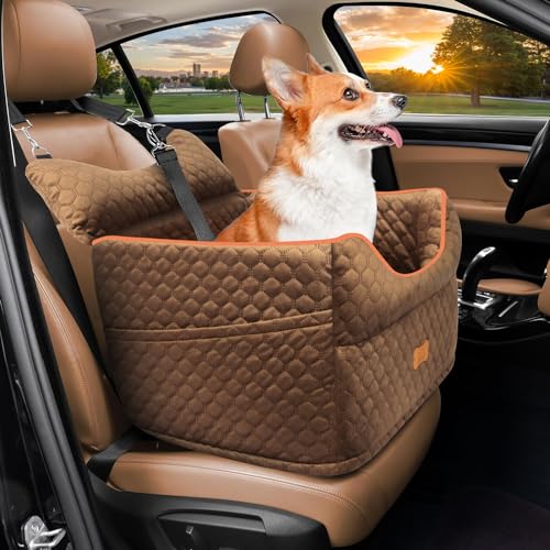 Dog Car Seat for Small Dogs Up to 25 lbs with 6 (Brown)