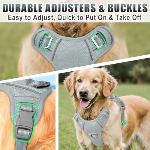 Dog Harness for Medium Sized Dog No Pull Dog Vest ID Tag Pocket (Grey / Medium)