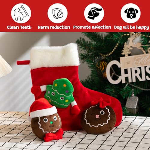 Christmas Squeaky Hide and Seek Dog Toys for Small and Medium (Christmas Stocking)