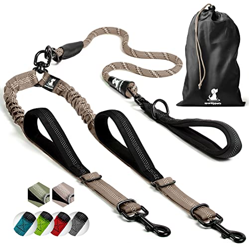 Double Dog Leash for 2 Dogs (Brown)