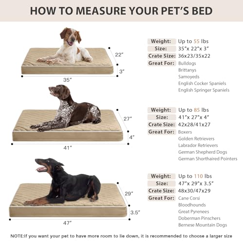 Orthopedic Waterproof Large Dog Bed for Crate Cozy Sleep (brown / 35"L x 22"W x 3"Th)