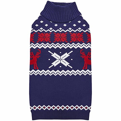 Christmas Reindeer and Snowflake Dog Sweater in Royal Blue (18 inch (Pack of 1) / Reindeer - Royal Blue)