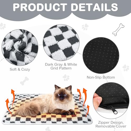 2 Pack Self Warming Cat Bed Self Heating Dog Pad Cat Warming Pad Thermal Pet Mat Washable Reflect Body Heat Removable Cover for Indoor Kittens Puppies (16 x 20 Inch)