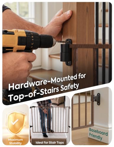 34" Extra Tall No Bottom Bar Baby Gate (Black Wood Pattern - B17 / 34" H, 26-43" W-Standard)