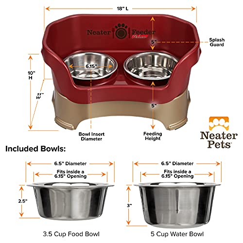 Neater Feeder Deluxe Mess Proof Dog Bowls Elevated for Medium Dogs 19 (Medium with Standard Bowl / Cranberry)