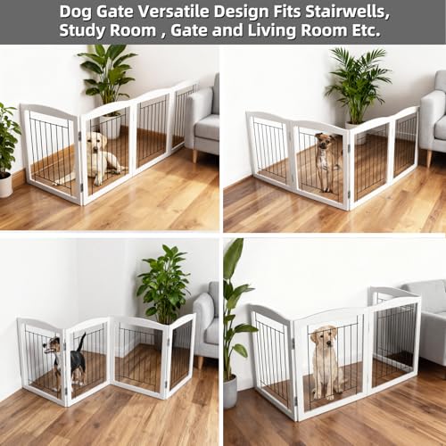 Freestanding Foldable Dog Gate (White / 【4 Panels】80''w x 32''h)